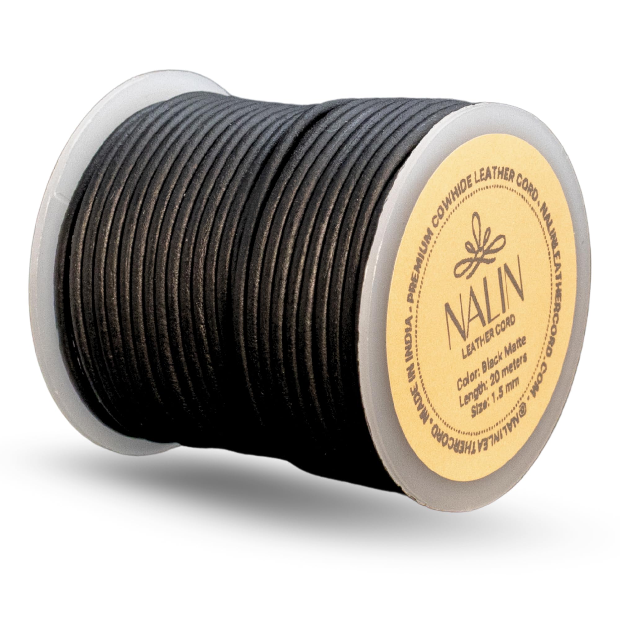 Real/Genuine Round Leather Cord for Jewelry Making, Leather Strips & Strings for Necklaces, Bracelets, Braiding, Crafts – Matte Finish (Black, 1.5 mm)