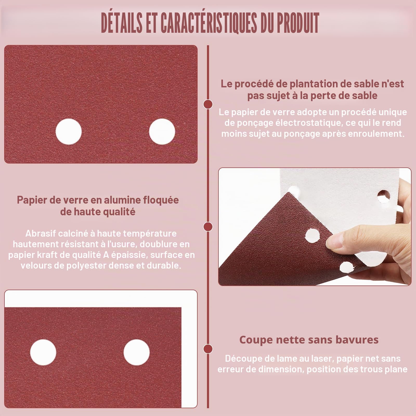 Lot de 50 feuilles de papier abrasif auto-agrippant 102 mm x 114 mm, grain 40/60/80/100/120, 6 trous, compatible avec Makita BO4555 BO4554 BO4561