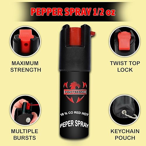 Miniatura 5 de FIGHTSENSE Pepper Spray & 2-in-1 Stun Gun with Flashlight, Self Defense Kit, 25 Bursts, 14 Ft. Range, Painful 1.60 C Charge, 120 Lumen LED Light,