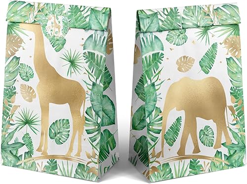 Miniatura 4 de HaPiBiDesign 24 bolsas doradas para recuerdos de fiesta de safari con calcomanías, bolsas de dulces de fiesta de oro de la selva, bolsas de regalo