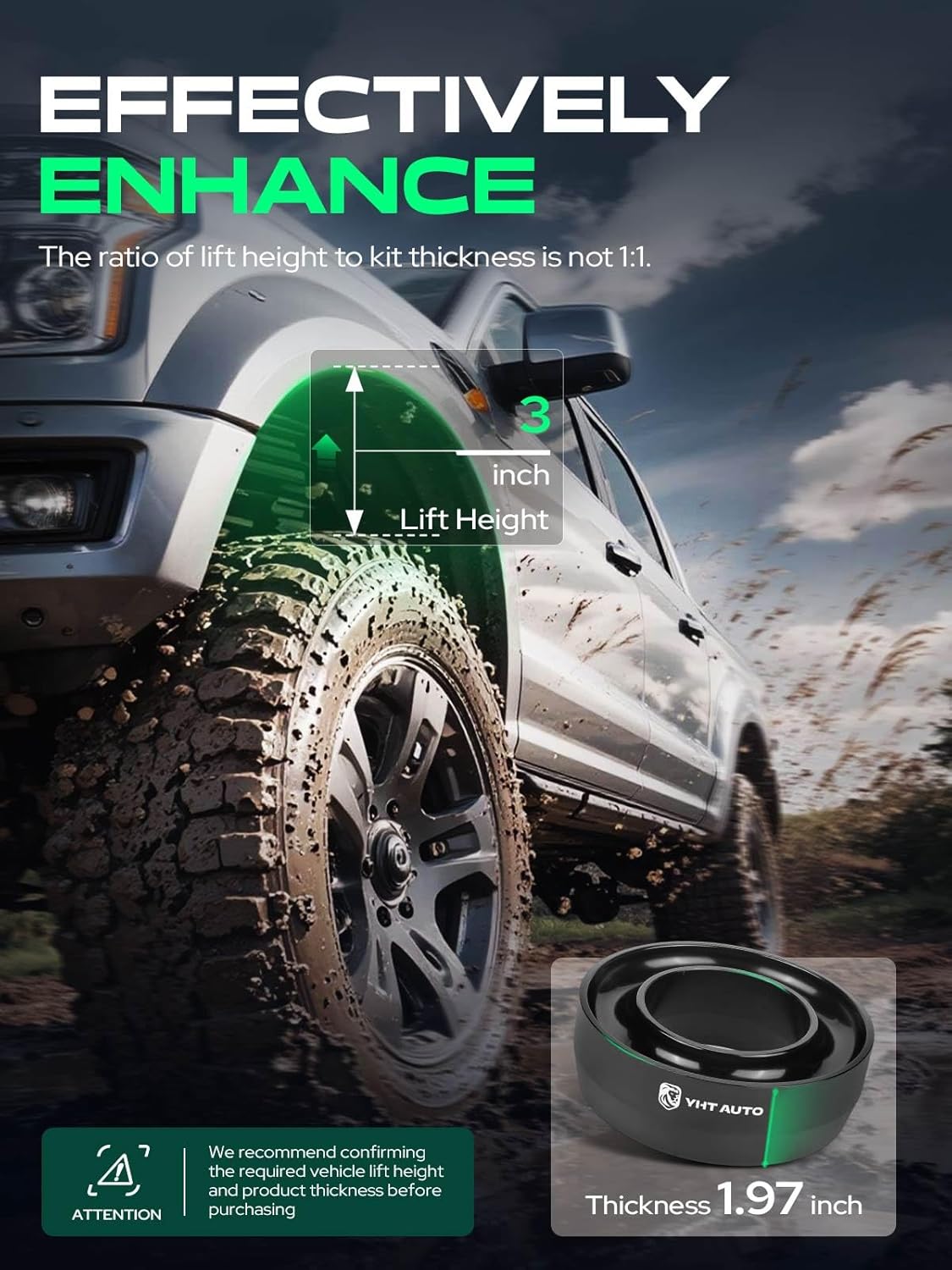 YHTAUTO 3 Inch Front Leveling Lift Kit Fits 1988-2007 Chevy Silverado GMC Sierra 1500 Classic | RWD | Not Fit Extended Cab | Spring Spacers Raise the Front By 3 Inch | 2PCS Suspension Leveling Kit