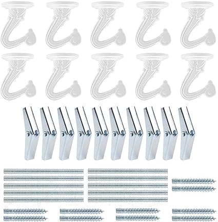 10 Sets Ceiling Hooks - Heavy Duty Swag Hook with Steel Screws Bolts and Toggle Wings for Hanging Plants Ceiling Installation Cavity Wall Fixing White