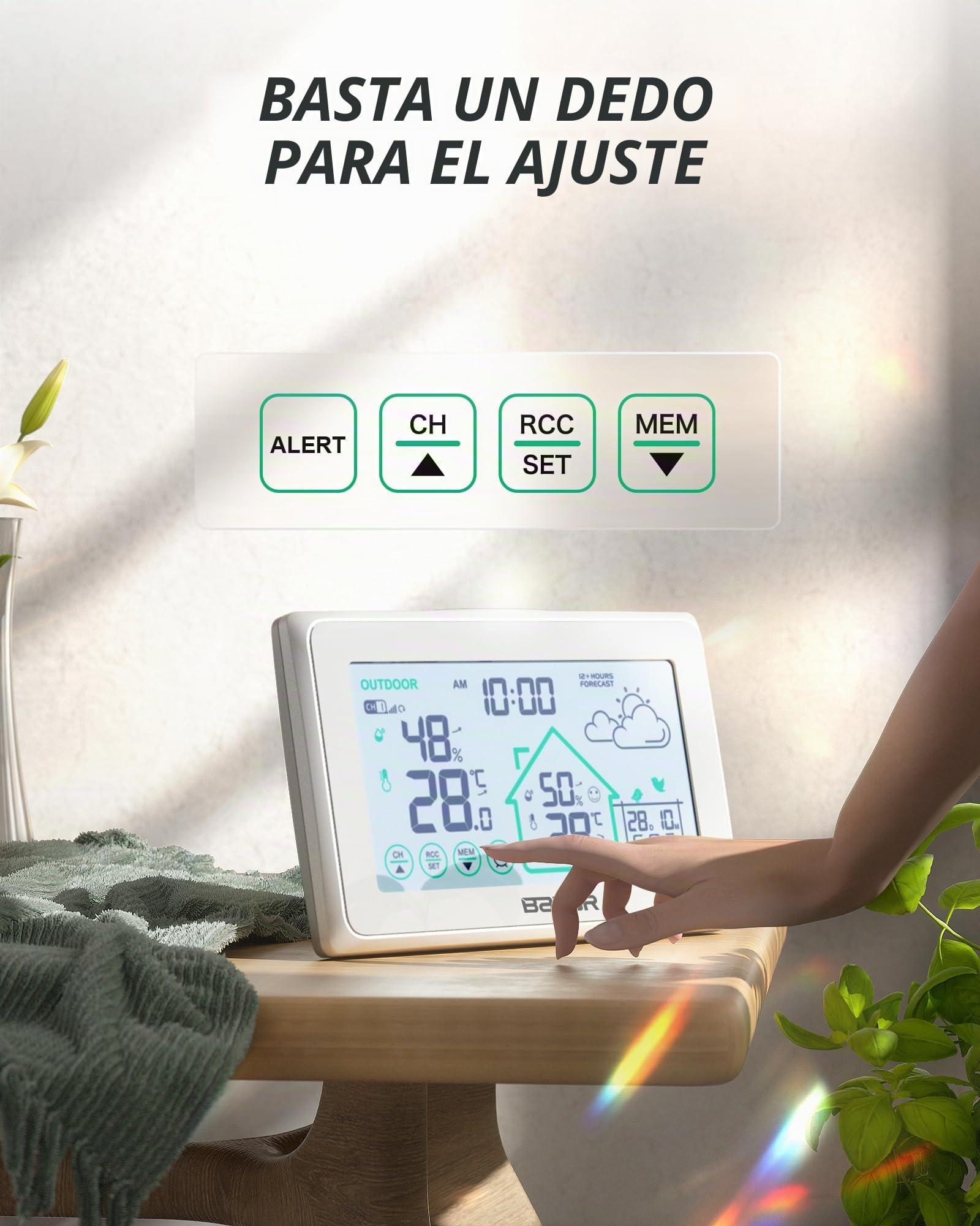 BALDR Estación Meteorológica a Batería, Interior y Exterior, Digital DCF Termómetro Higrómetro con Pronóstico del Tiempo