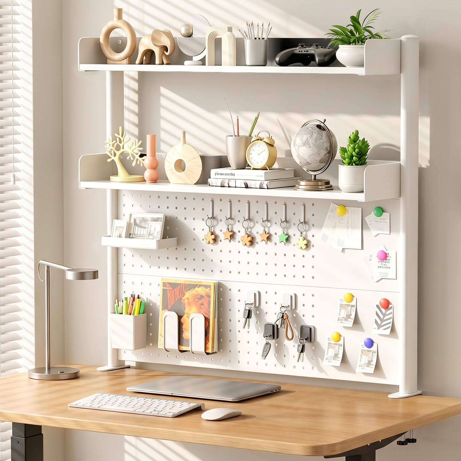 Schreibtisch-Organizer-Regal zum Anklemmen (100.5*95*22cm), Verstellbares Bücherregal für die Arbeitsplatte, Computer-Desktop-Bücherregal mit Aufbewahrungsregalen und Stecktafel für Büro-Sichtschutz