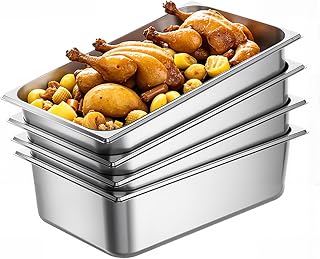 Full Size 6''deep Stainless Steel steam pan 4 Pack with Non-Stick Coating - Boiling & Poaching