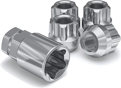 White Knight 41400 Chrome Finish 1/2"-20 Thread Size Open End Acorn Wheel Lock, Random Lock Pattern 4 Pack