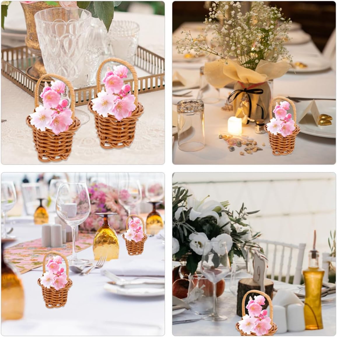4 Pcs Mini Handheld Woven Basket with Handles Cane Rustic Xmas image 4