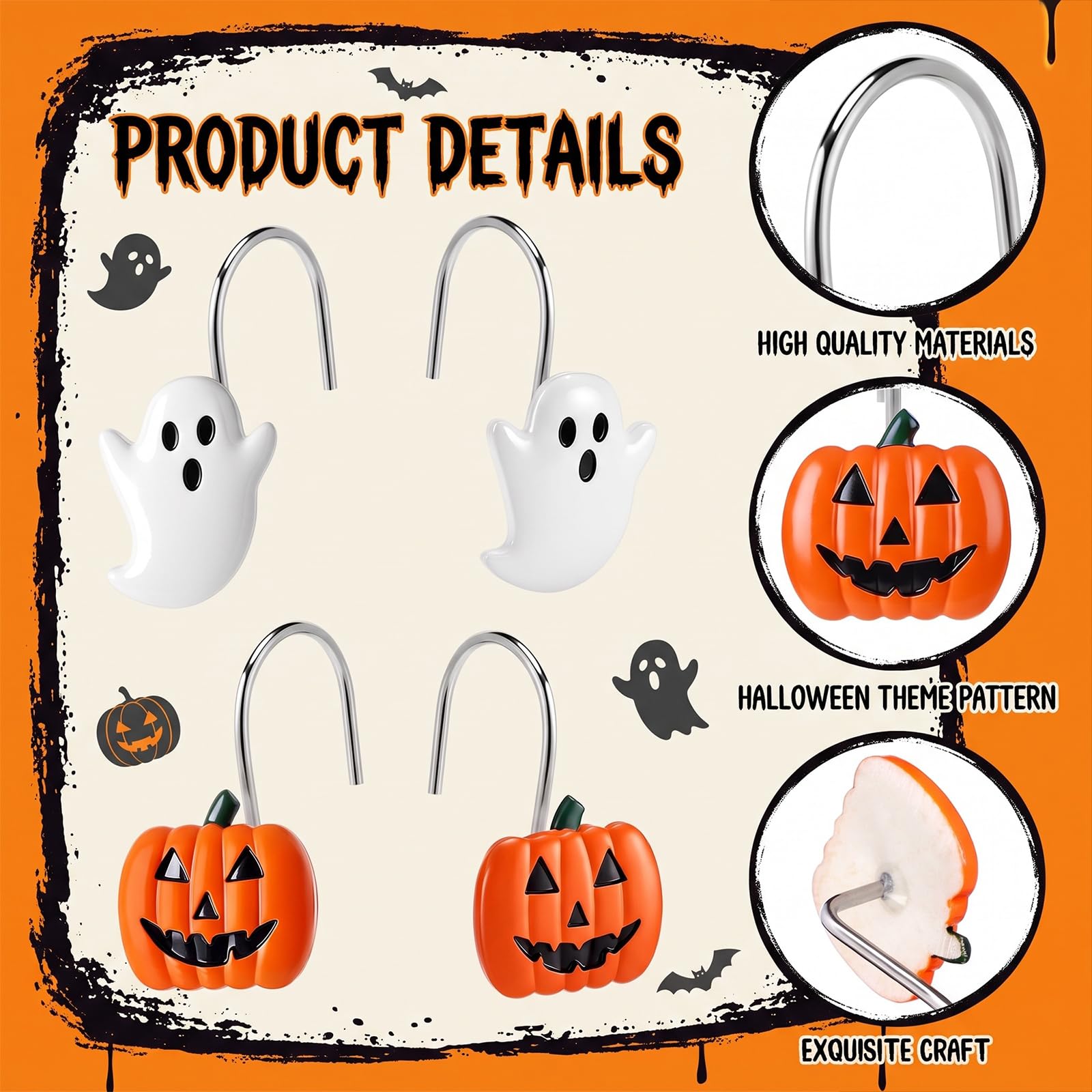 Halloween Shower Hooks - Ghosts & Pumpkins -4 Halloween Shower Hooks - Ghosts & Pumpkins -4