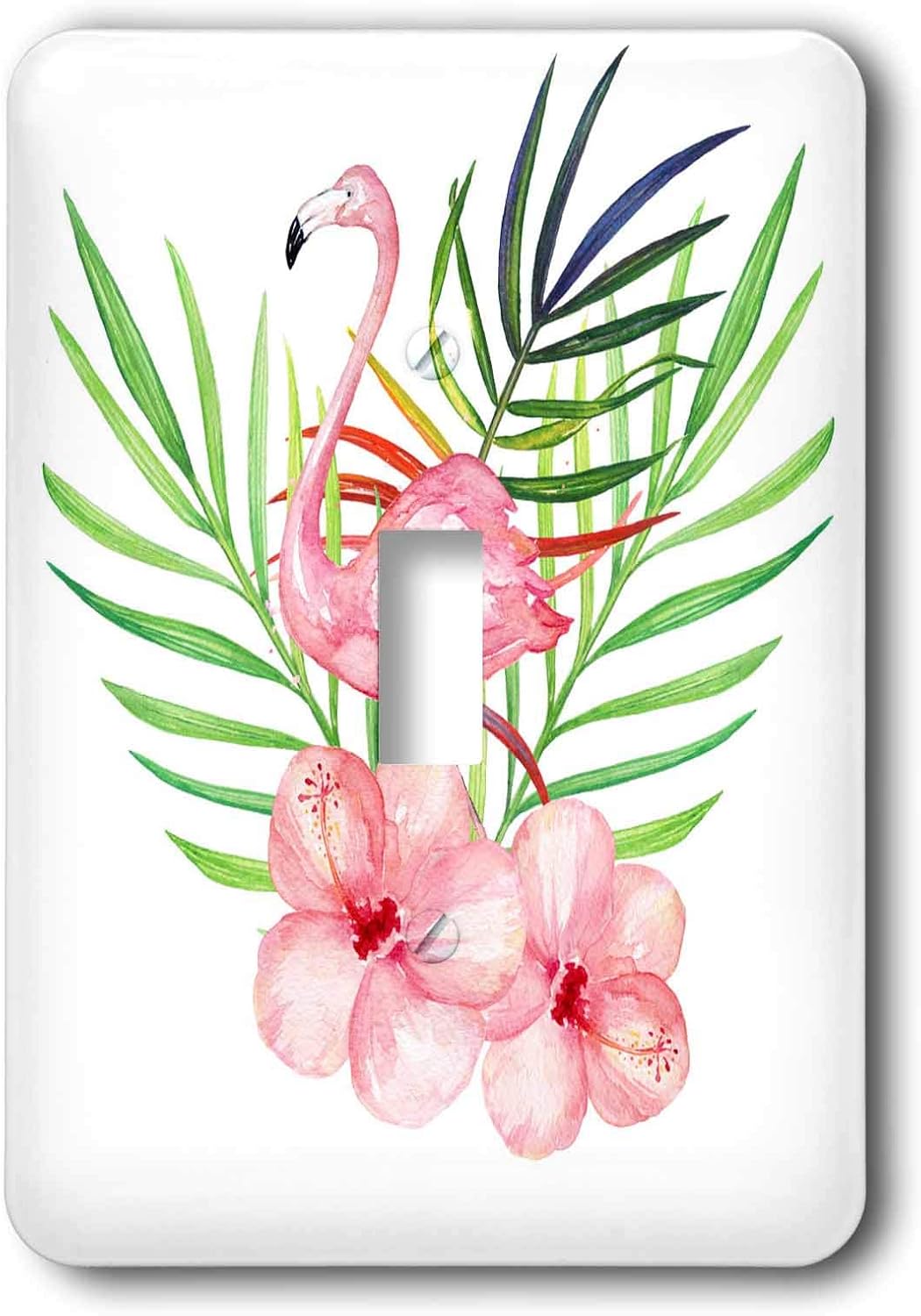 3dRose Tropical Image Watercolor Pink Flamingo and Tropical Leaves single toggle switch