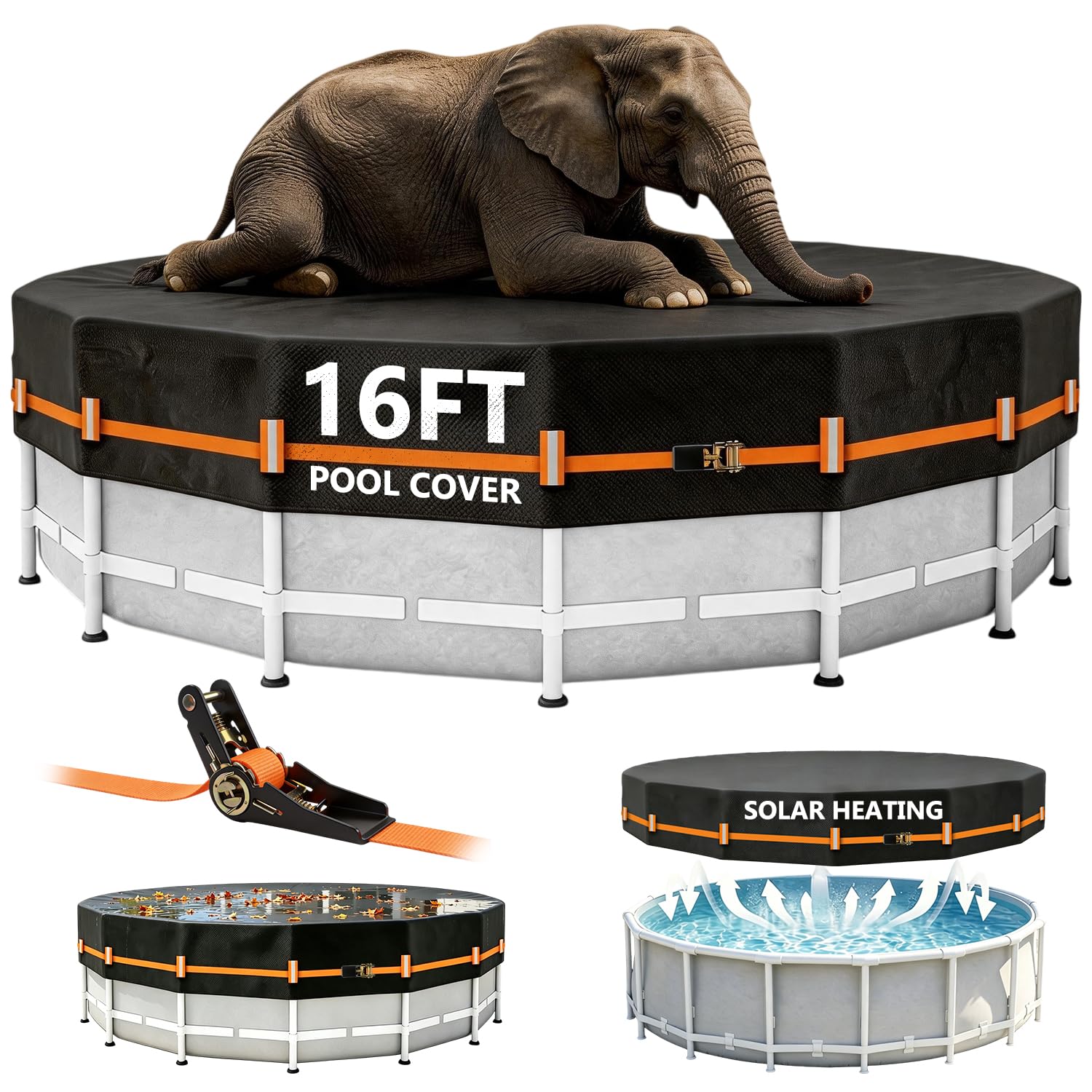 16FT Round Pool Cover Thicker Solar Pool Covers for Above Ground Pools