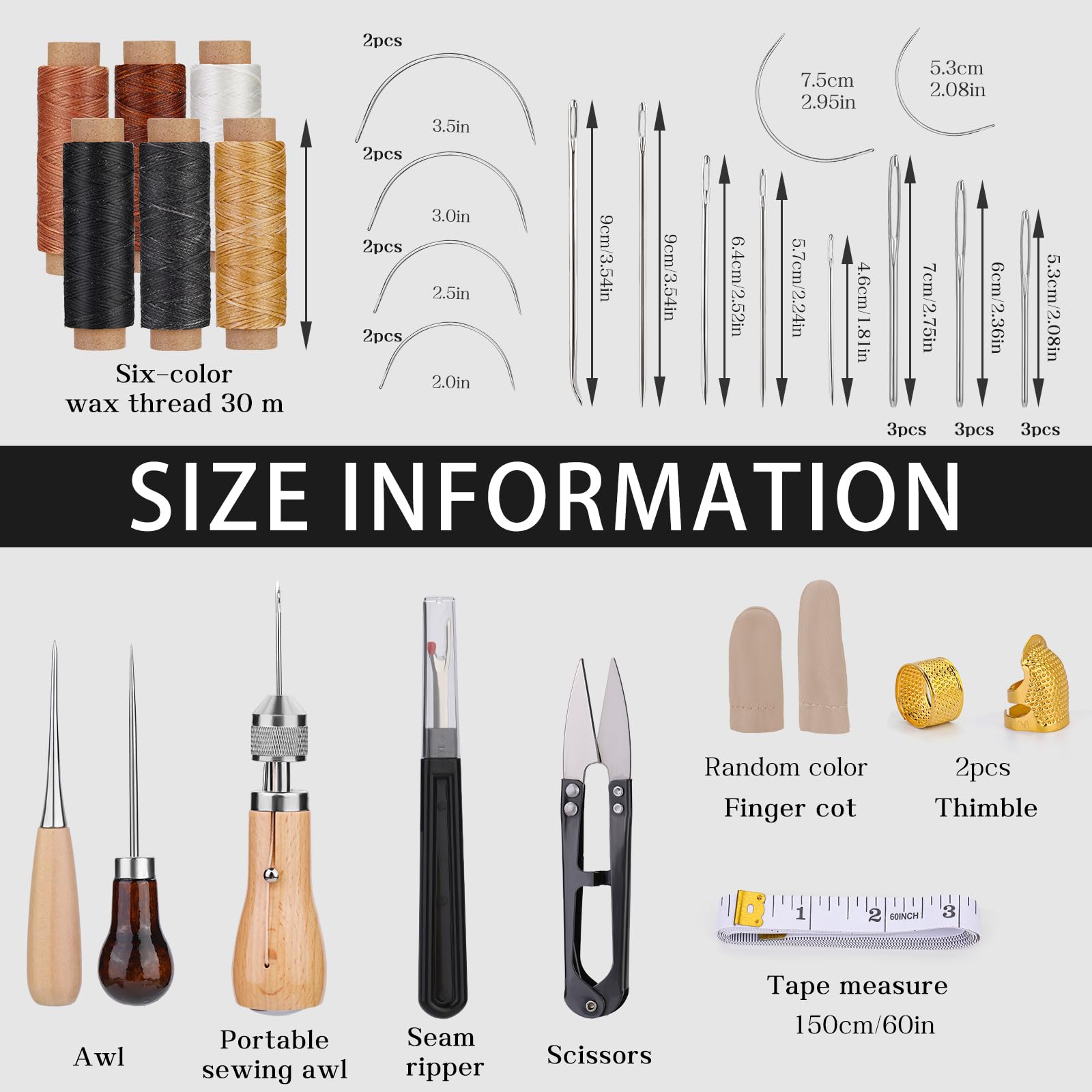 QMNNMA 40pcs Sewing Awl Kit with Bag, Portable Awl Tool Stitching with Instructions, Leather Sewing Waxed Thread Kit for DIY Leather Sewing Repair Craft