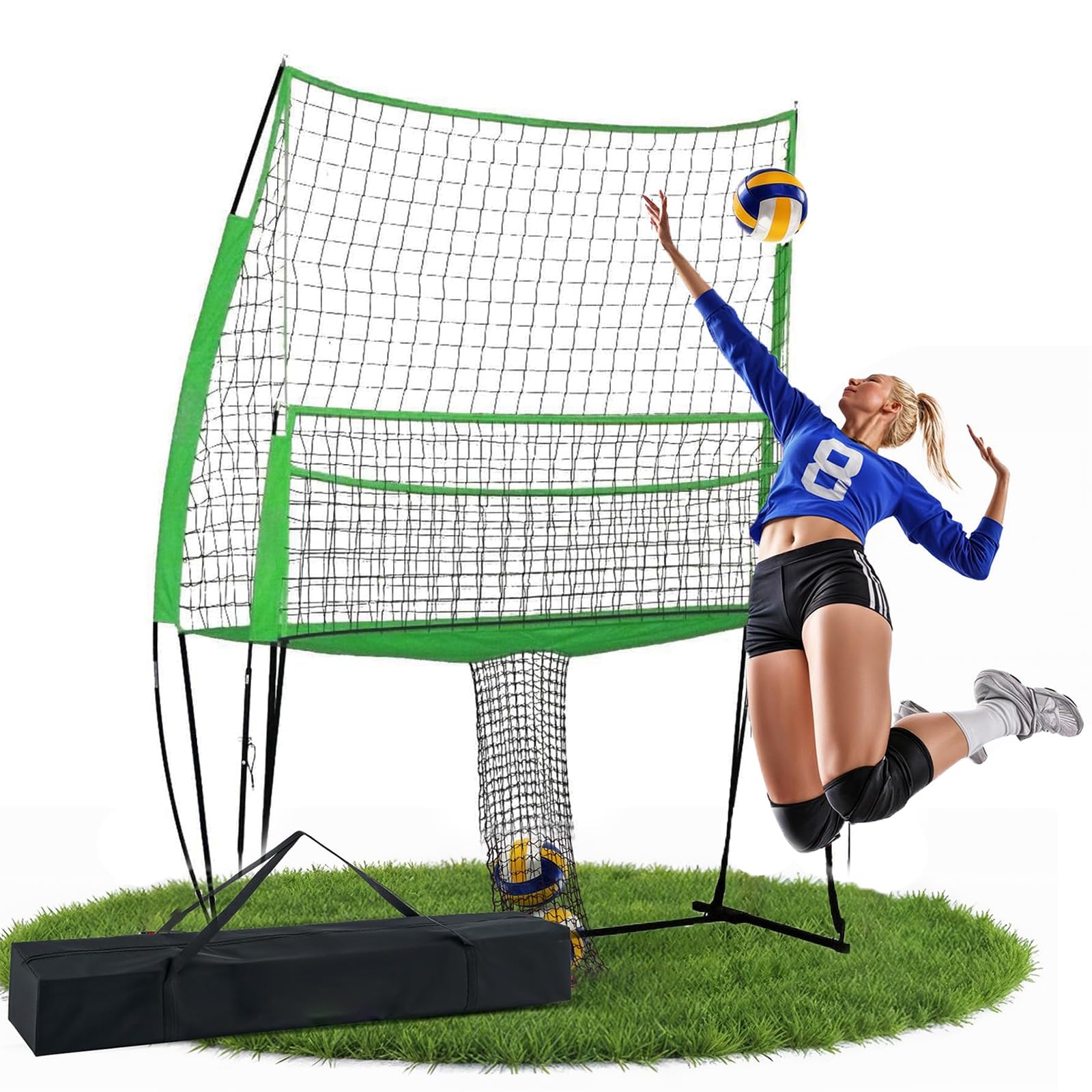 Volleyball-Trainingsnetzsystem, höhenverstellbar, mit Ballrücklauf zum Schlagen und Servieren, perfekt für Indoor- und Outdoor-Übungen