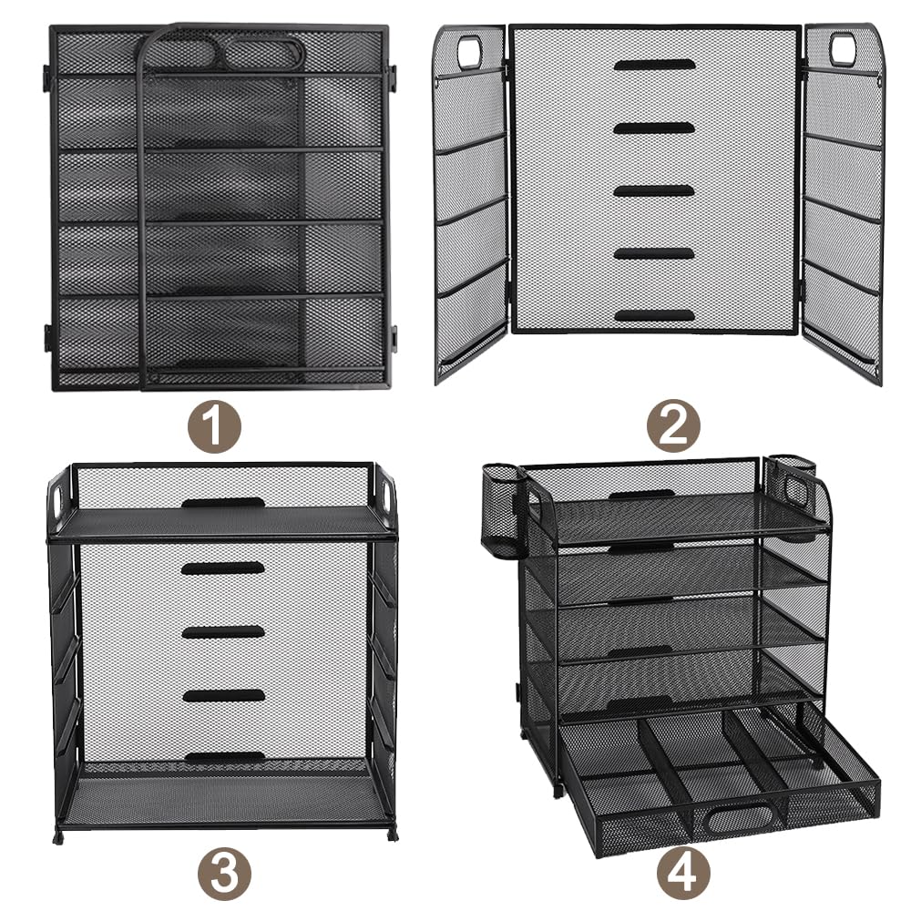 Organizer Da Scrivania 3 Livelli Con Porta Riviste - Nero | Per Ufficio E Casa - Foto 4