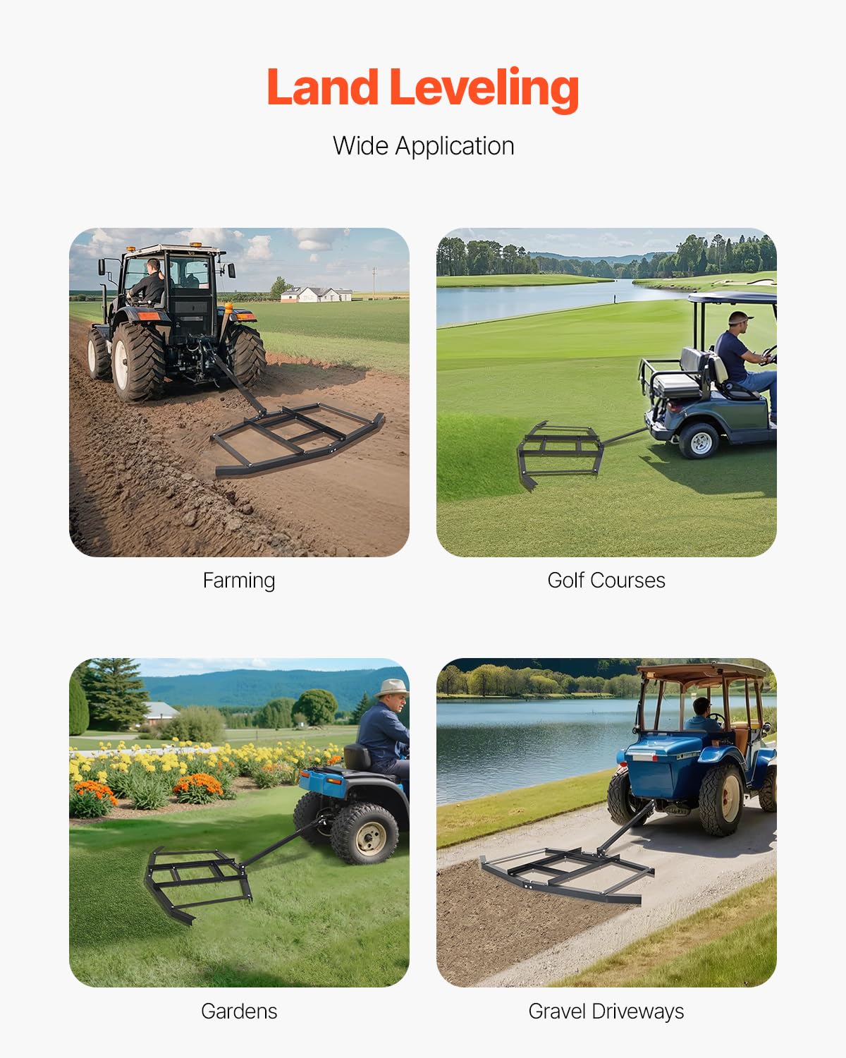 VEVOR Erpice Trainato Largo 1670 mm, Livellatrice per Vialetti in Acciaio Q235 con Barre Regolabili Attacco a Perno, Erpice Trattori da Vialetto per ATV, UTV, Giardino 1670 x 1800 x 110 mm