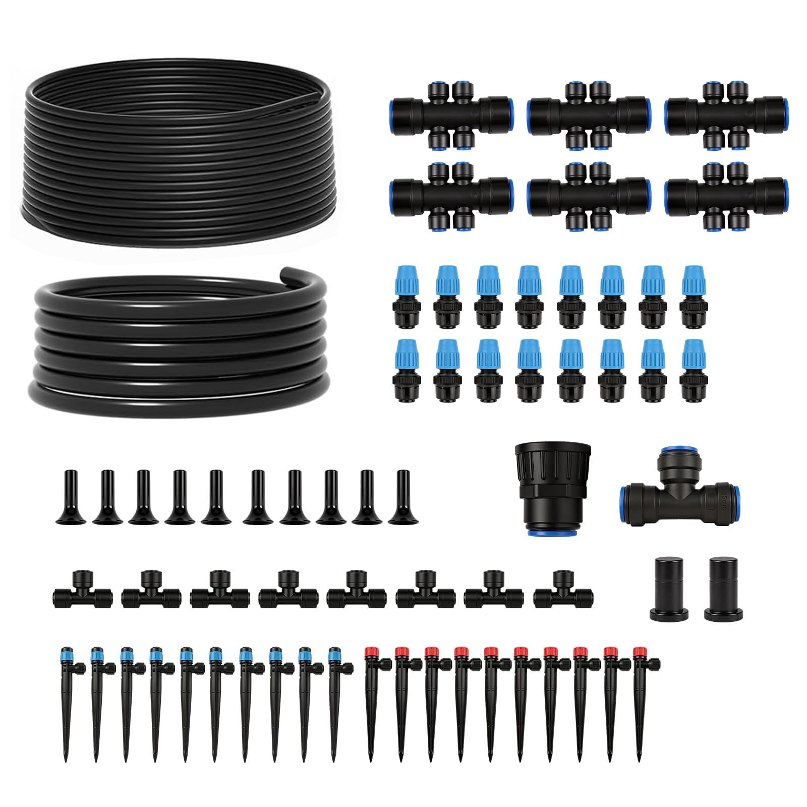Kit di irrigazione a goccia da 60 m, sistema di irrigazione da giardino a connessione rapida, kit completo di irrigazione a goccia automatico con tubi da 1,3 cm e 0,6 cm, emettitori regolabili per
