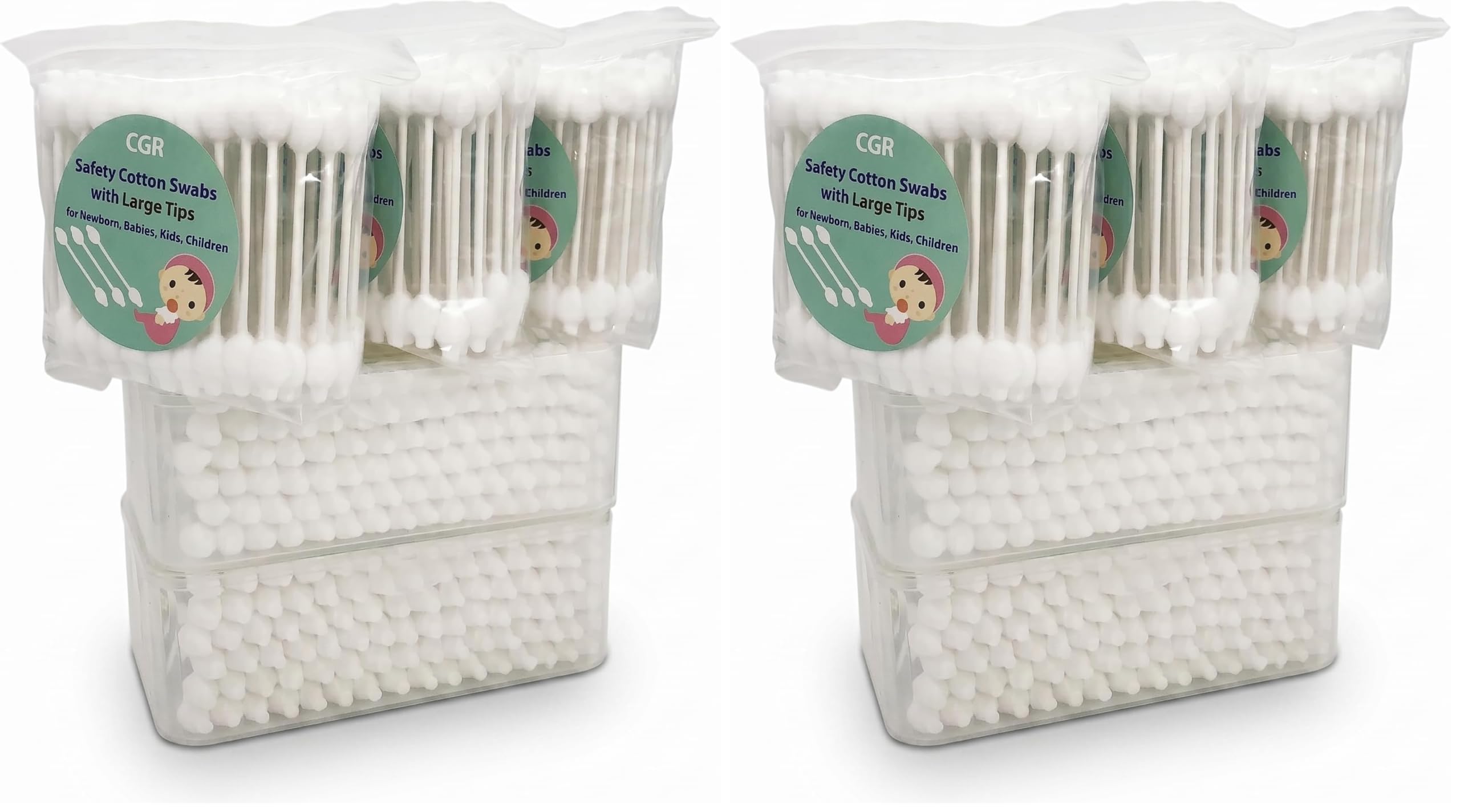 400pcs CGR Baby Safety Cotton Swabs with Large Tips for Newborn Babies Kids (Pack of 2)