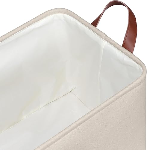 Miniatura 4 de KEEGH Contenedores de almacenamiento de tela, paquete de 3 cestas de almacenamiento grises para organizar con funda y asas de cordón, cestas de