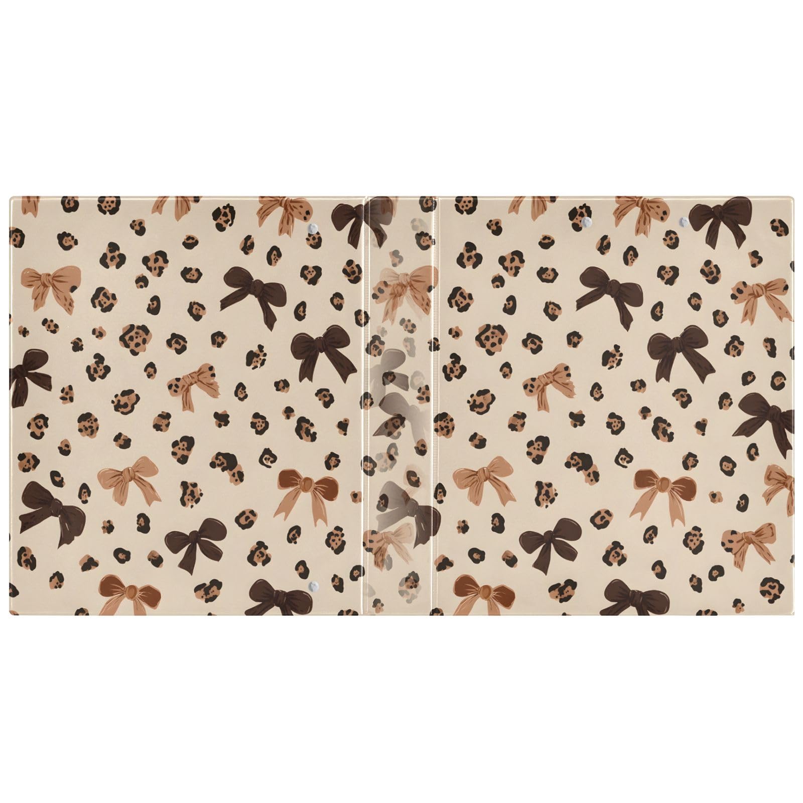 Raccoglitore a 3 anelli con motivo leopardato con fiocco da 3,8 cm, contiene 200 fogli, raccoglitori a 3 anelli con clip in metallo antiscivolo