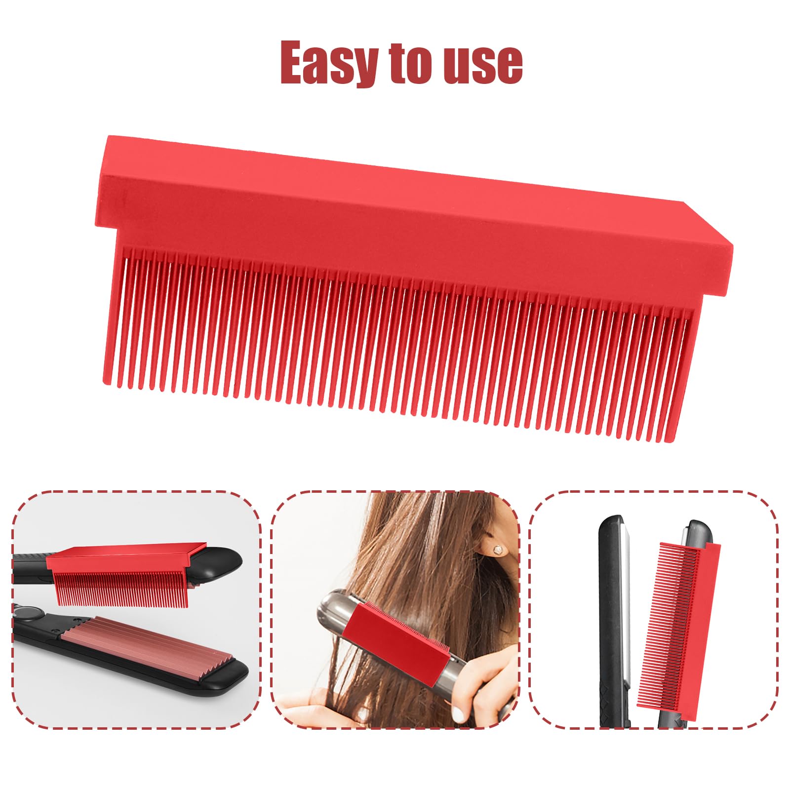 2 Piezas Accesorio Peine de Hierro Plano con Clip Resistente al Calor para Alisador de Cabello (Negro, Rojo)
