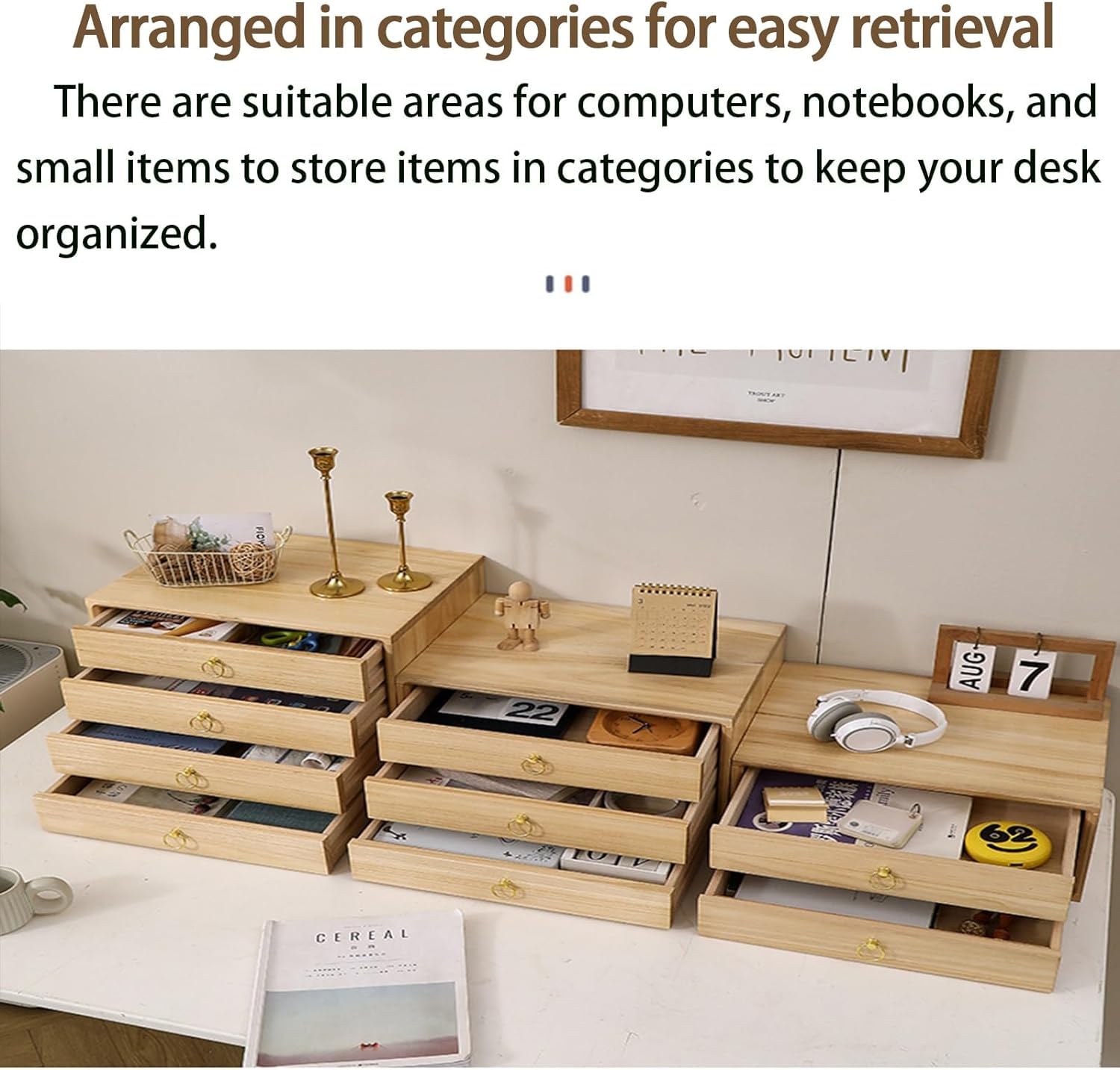 Organizer da scrivania in legno con scomparti multipli per un'organizzazione efficiente della casa e dell'ufficio