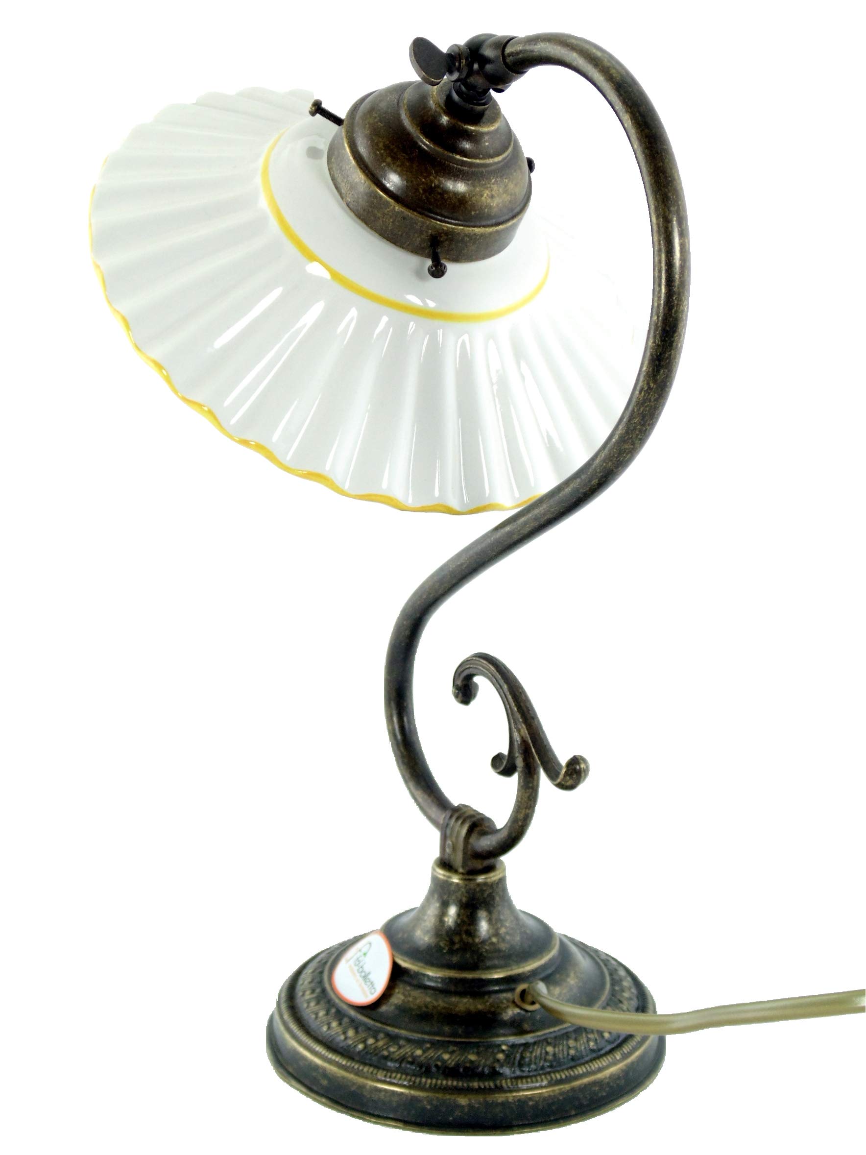 Lampada ottone da comodino,tavolo,scrivania,illuminazione per interni con paralume ceramica giallo s38 Misure:H 32cm,Ø paralume 19cm,Ø base 13cm