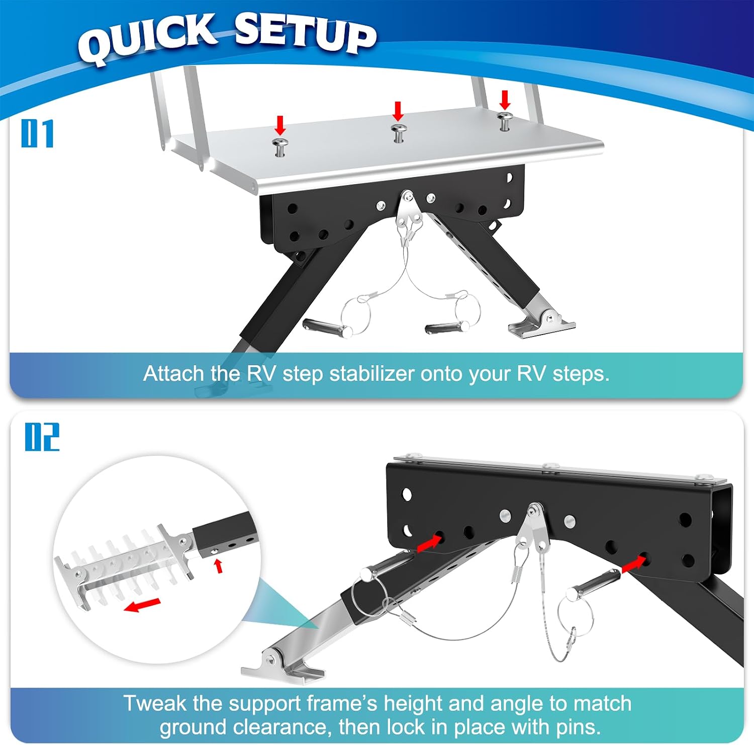 RV Step Stabilizer Foldable Height Adjustable Camper Step Stabilizer Universal Fit Prevents Bouncing RV Step Support Works with Travel Trailers, 5th Wheels, & Motorhomes