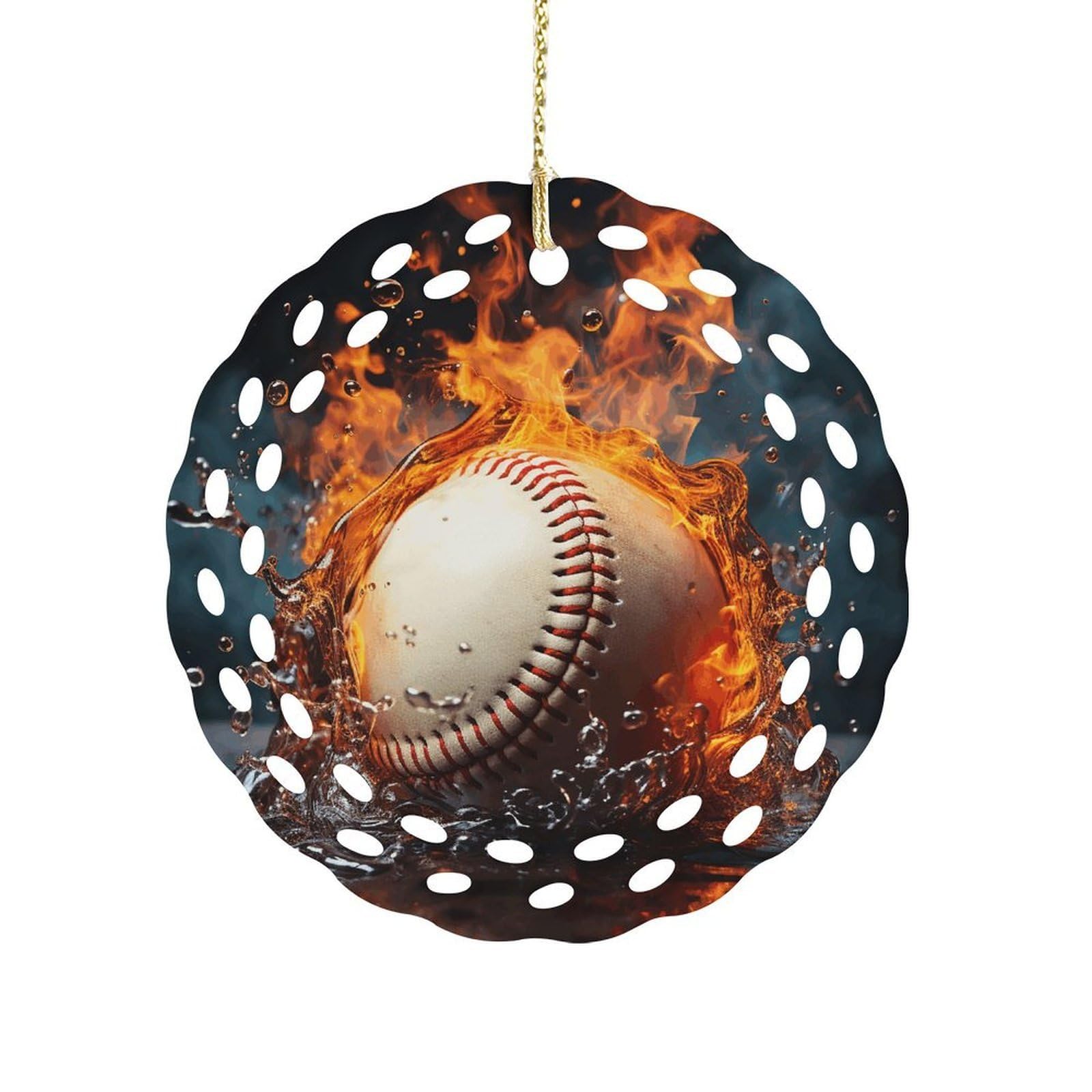 Fodpand Women's Style Fire Water Baseball Ball Ceramic Ornament For Home Decor 3.2" Round Tree Decoration Christmas Ornaments For Men Double-Sided Design