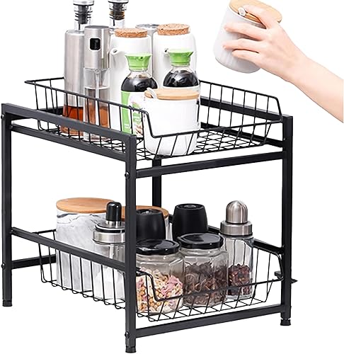 GlobalHome - Organizador de 2 niveles para debajo del fregadero, organizador de cesta deslizante, organizador de cocina, organizador extraíble de