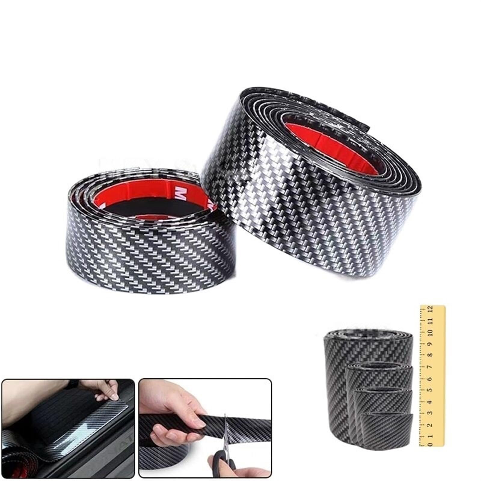 Pegatinas de Goma Fibra Carbono para Coche, película Protectora para Puerta, para Bordes, antiarañazos, protección umbral(7cm X 1M)