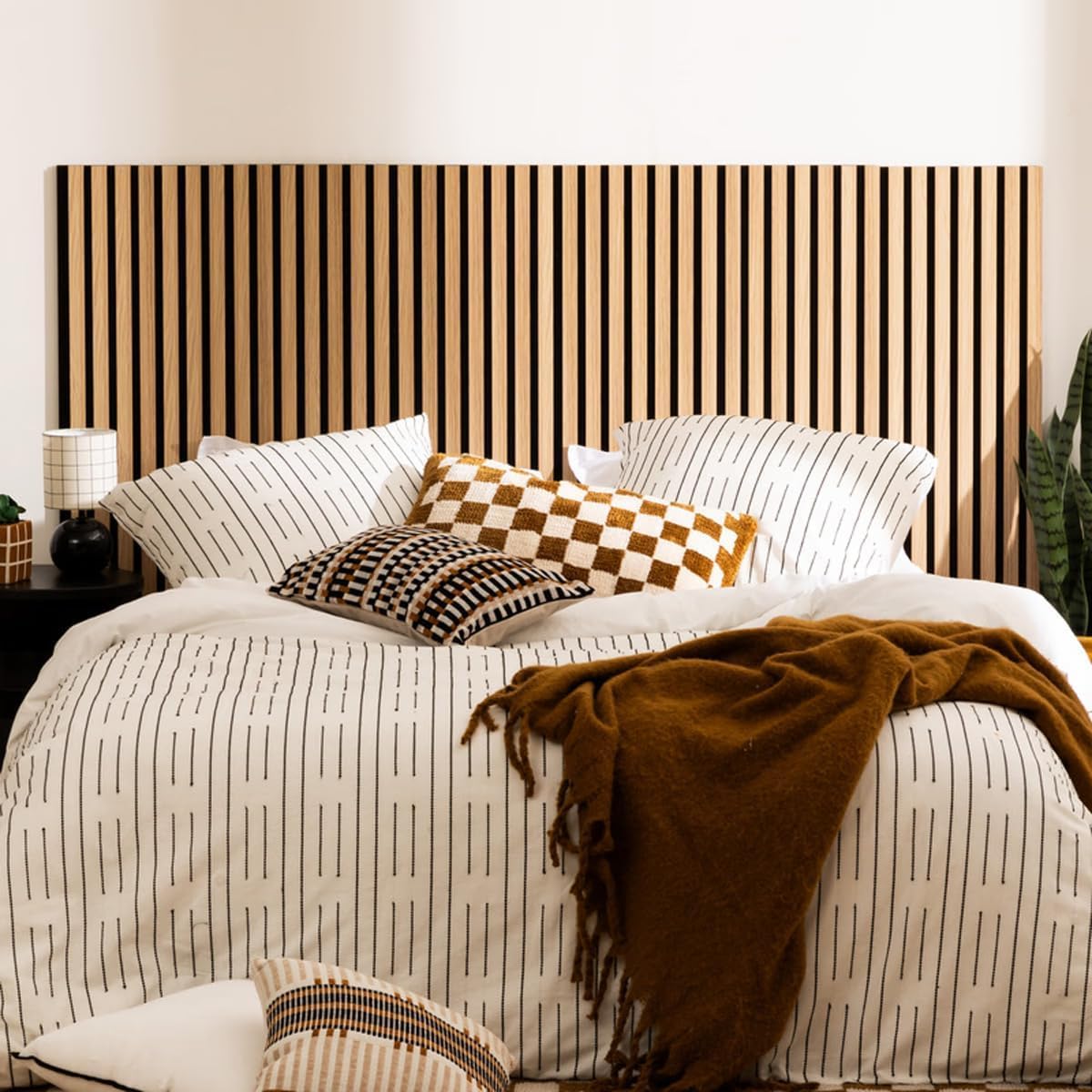 WEB2O Set di 4 pannelli decorativi Accoustic stecche in legno, 120 x 30 cm, (120 x 120 cm), effetto rovere chiaro