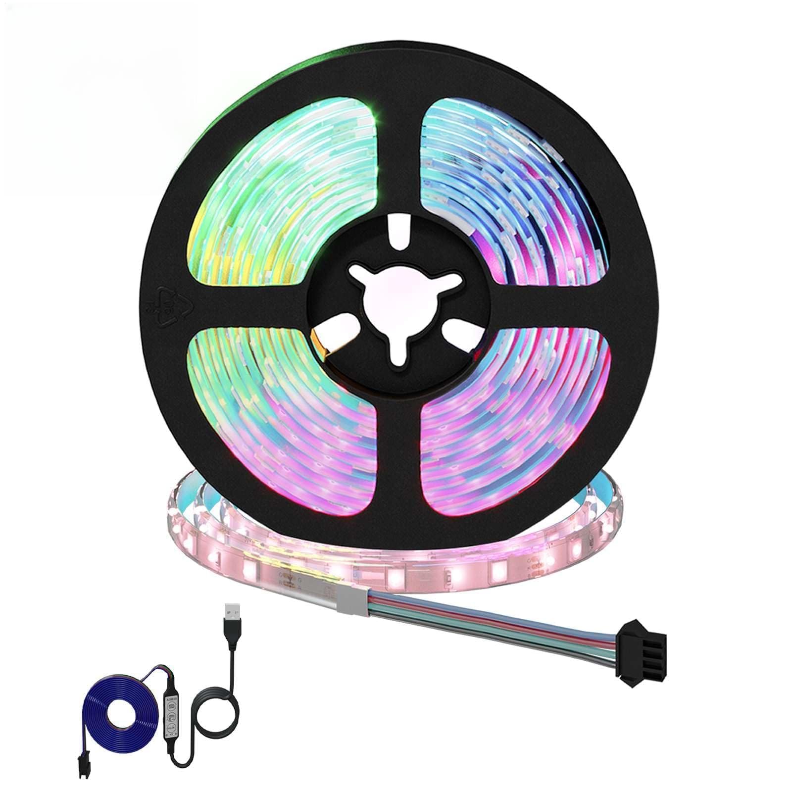 Juego de tiras LED 2 unidades negro transparente 2500 mm alimentación USB para interiores diseño moderno con función de cambio de color duradero y flexible iluminación para salón dormitorio