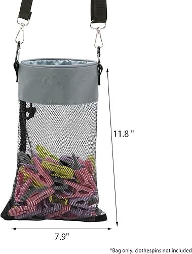 Miniatura 7 de AFUOWER Bolsa de malla para tendedero para colgar al aire libre, organizador de almacenamiento con cordón (gris)