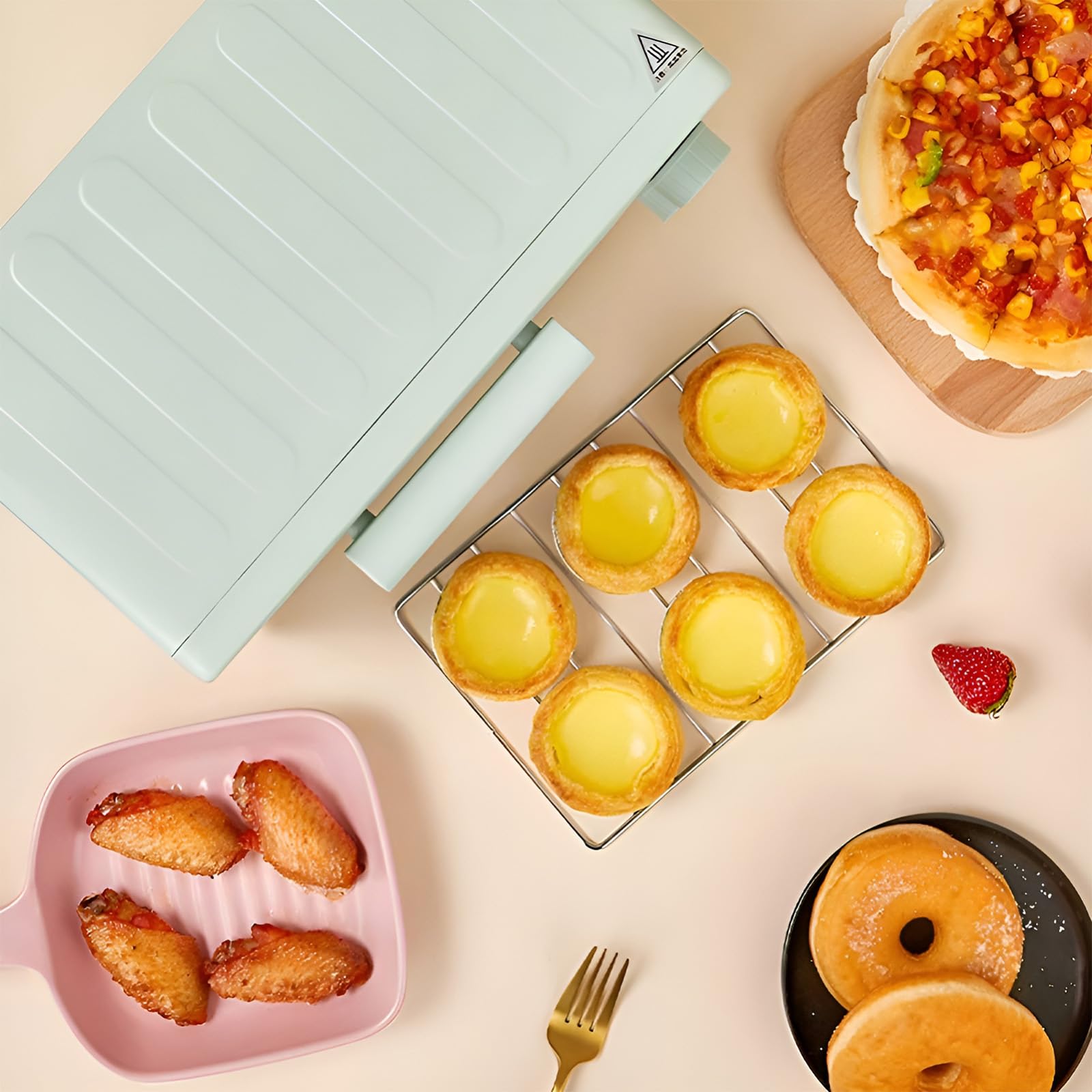 Mini forno elettrico con funzione friggitrice ad aria, 12 litri, tostapane a convezione da banco con temperatura regolabile da 0 a 230 °C e timer di 30 minuti, ideale per arrostire, cuocere al fo