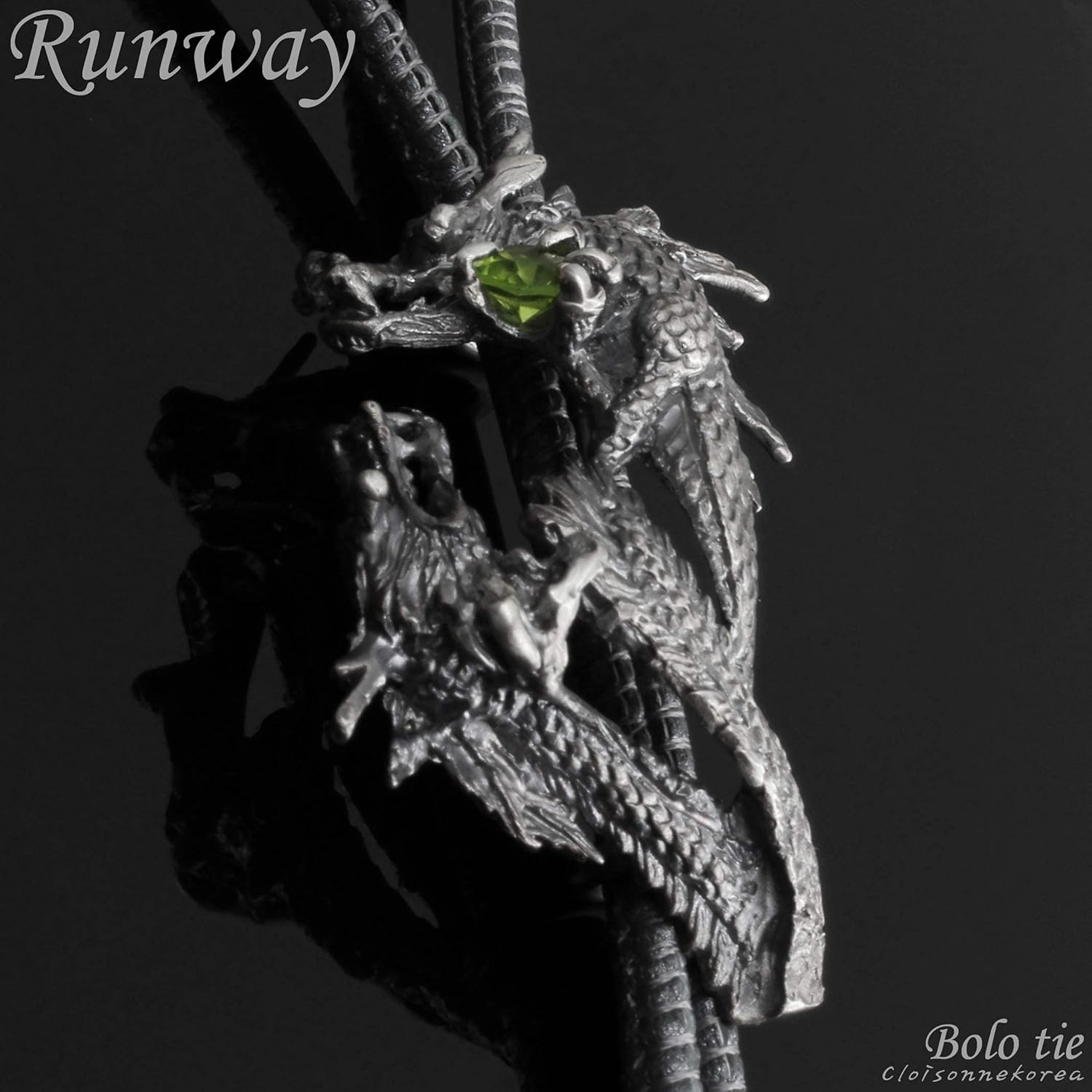 Bolo Tie Urban Legend Reimagined Sterling Silver Handmade Dragon Pendant Leather Strap Runway X5 K70