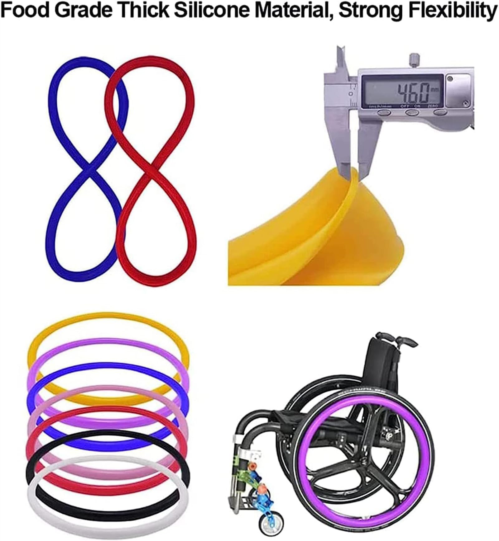 B, 22 pulgadas, 1 par de fundas para silla de ruedas, cubiertas de silicona antideslizantes para aro de empuje de silla de ruedas de 20/22/24 pulgadas, cubierta protectora resistente al desgaste par