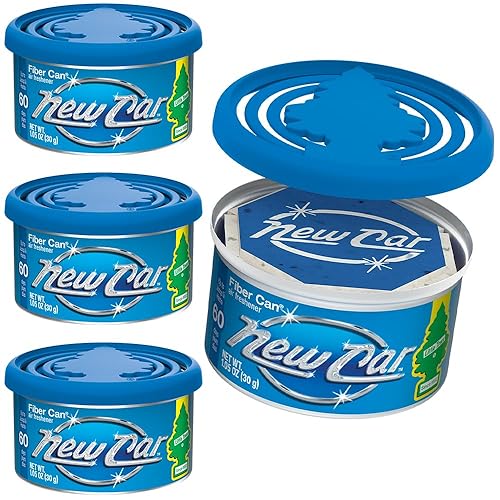 LITTLE TREES Car Air Freshener | Fiber Can Provides Long Lasting Scent for Auto or Home | Recycled Fiber | New Car Scent, 4 Air Fresheners