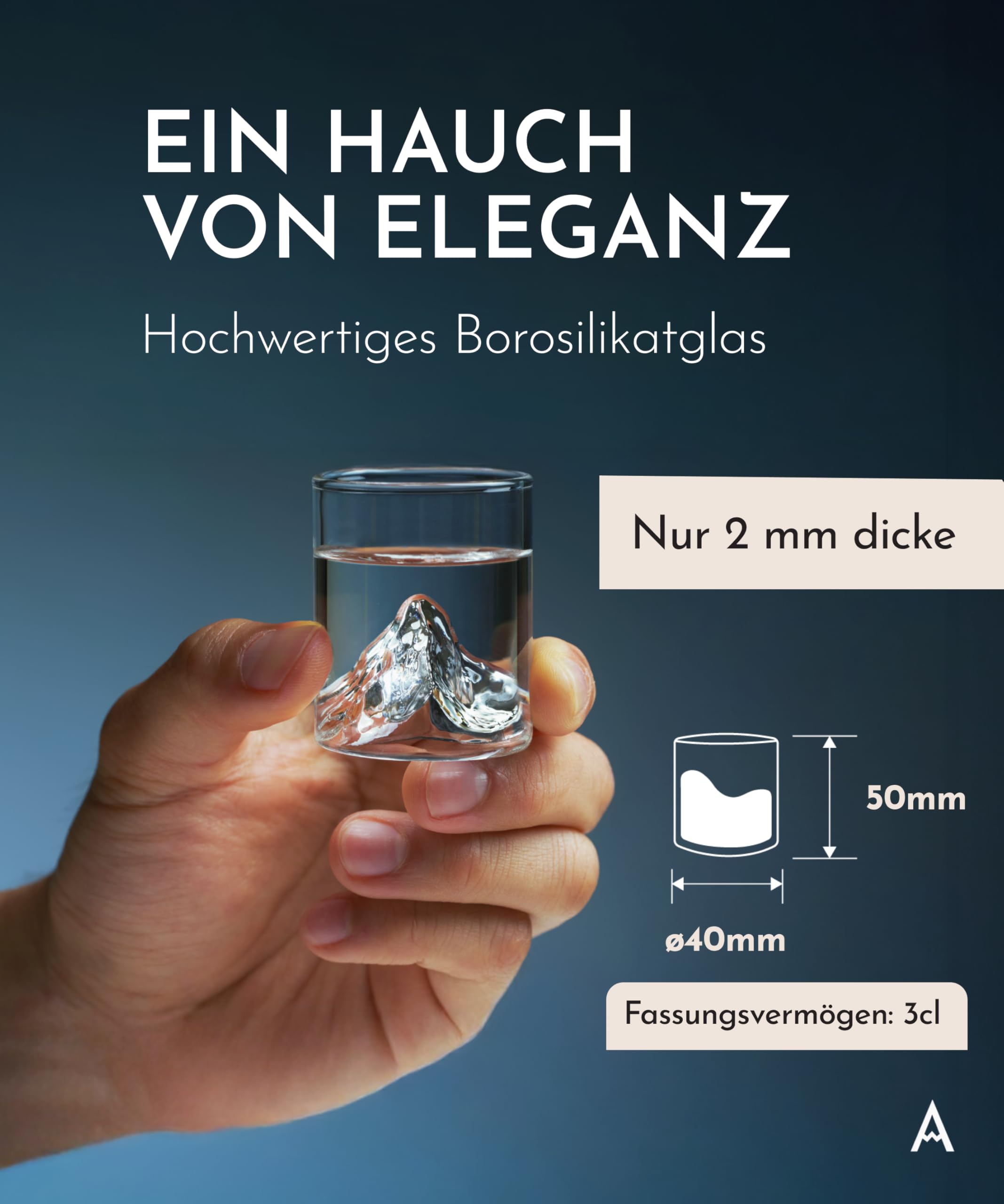 Premium Schnapsgläser 6er Set (3cl) mit Bergmotiven – handgefertigte Shotgläser aus Borosilikatglas, Spülmaschinenfest, 3cl Likörgläser in Geschenkbox