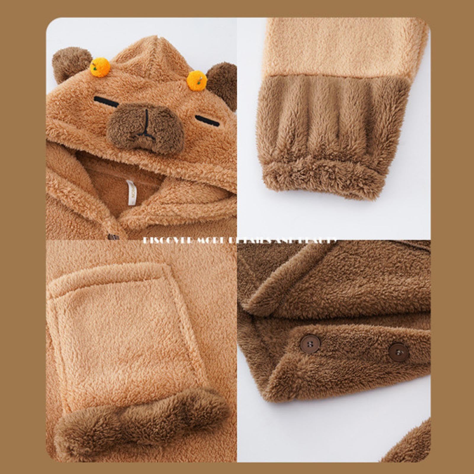 Capybara Pigiama intero per adulti, tuta da capibara, indossabile per adulti, morbido pigiama per cosplay, comodo pigiama a forma di animale per dormire, biancheria da notte in peluche per