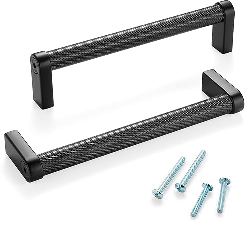 Miniatura 18 de Paquete de 5 tiradores de gabinete de 3–3/4 pulgadas estriado en negro y oro, manijas de gabinete mate en negro y oro cepillado AP1311, herrajes