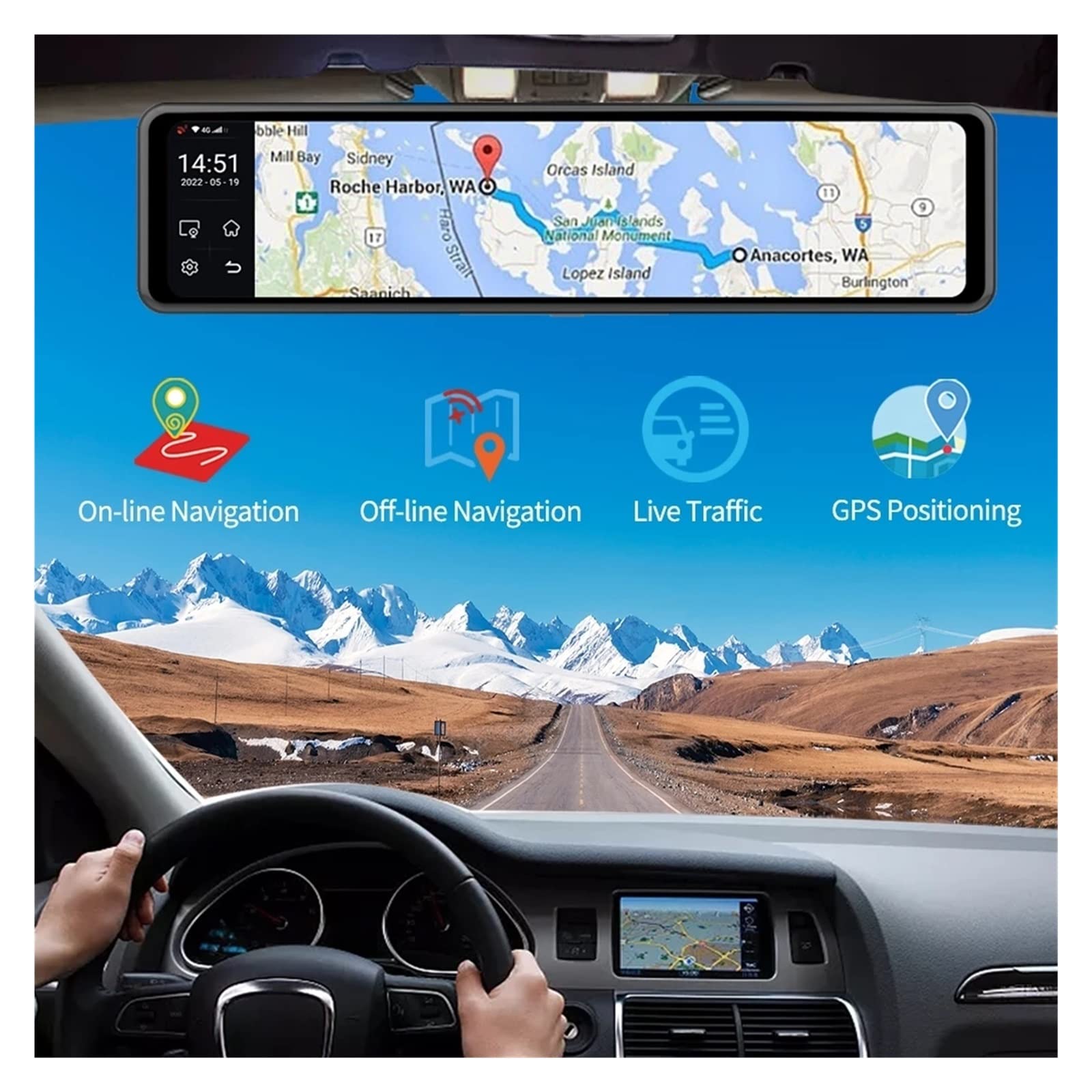12 Cal samochodowe lusterko wsteczne rejestrator samochodowy nawigacja GPS kamera samochodowa wideorejestrator Nagrywanie W RozdzielczośCi Ultra Hd(H33A11D,None)