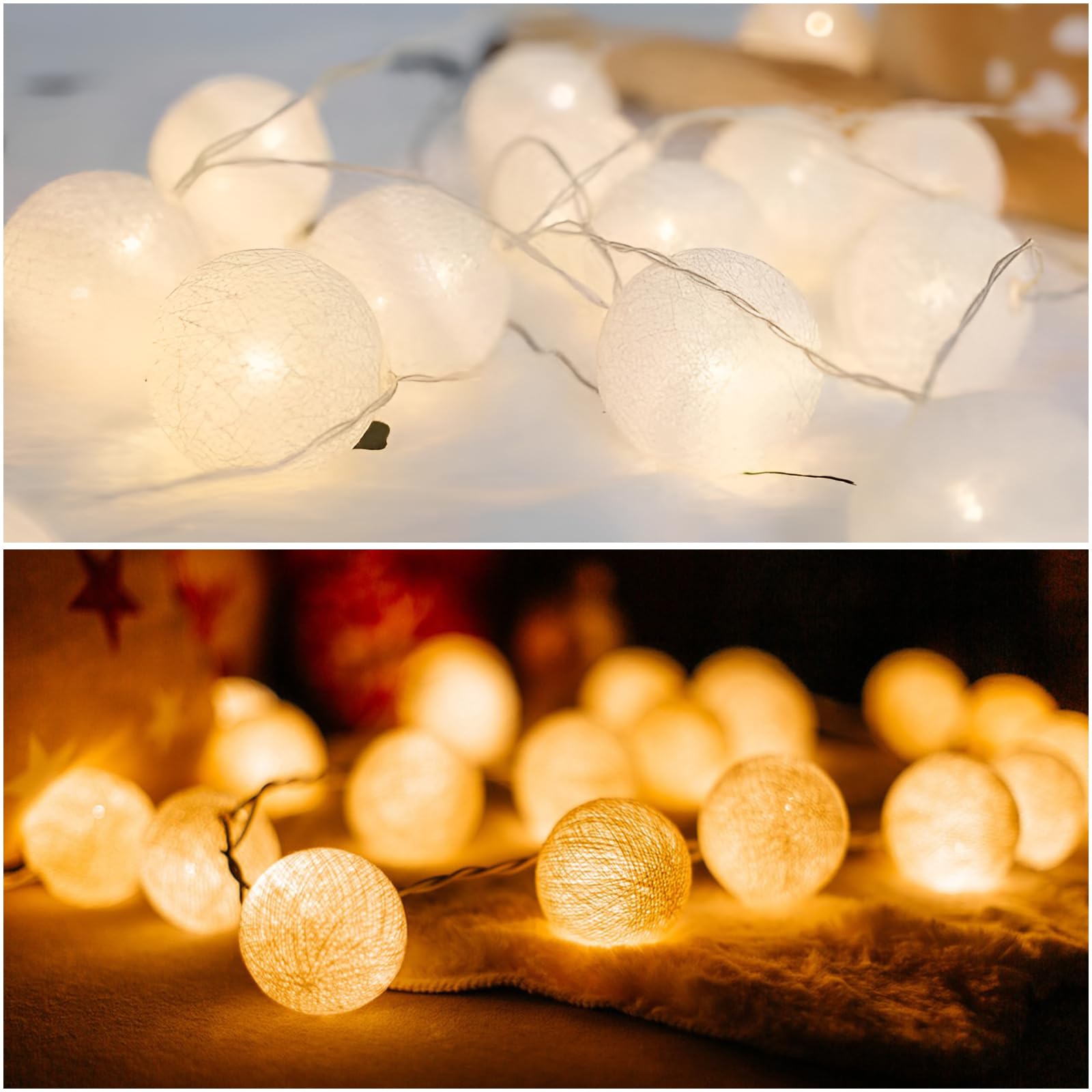 Xmart Lichterkette Innen Batterie – 20 LED, 3 Meter, Wattebällchen-Design, Makkaronfarben, Für Party & Dekoration