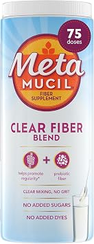 Metamucil Fiber Supplement, Unflavored Clear Mixing Powder, No Grit, No Sugar Added, Plant Based Prebiotic Fiber Supplement Blend for Daily Digestive Health, 75 teaspoons