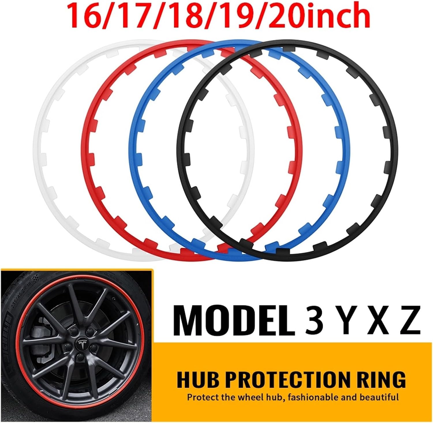 1PCS Rubber Car Wheel Hub Rim Edge Protector Ring Strip Tire Decoration Accessories，Compatible with Tesla Model 3 Y 2017 2018 2019 2022 2023(1pcs 18inch white)