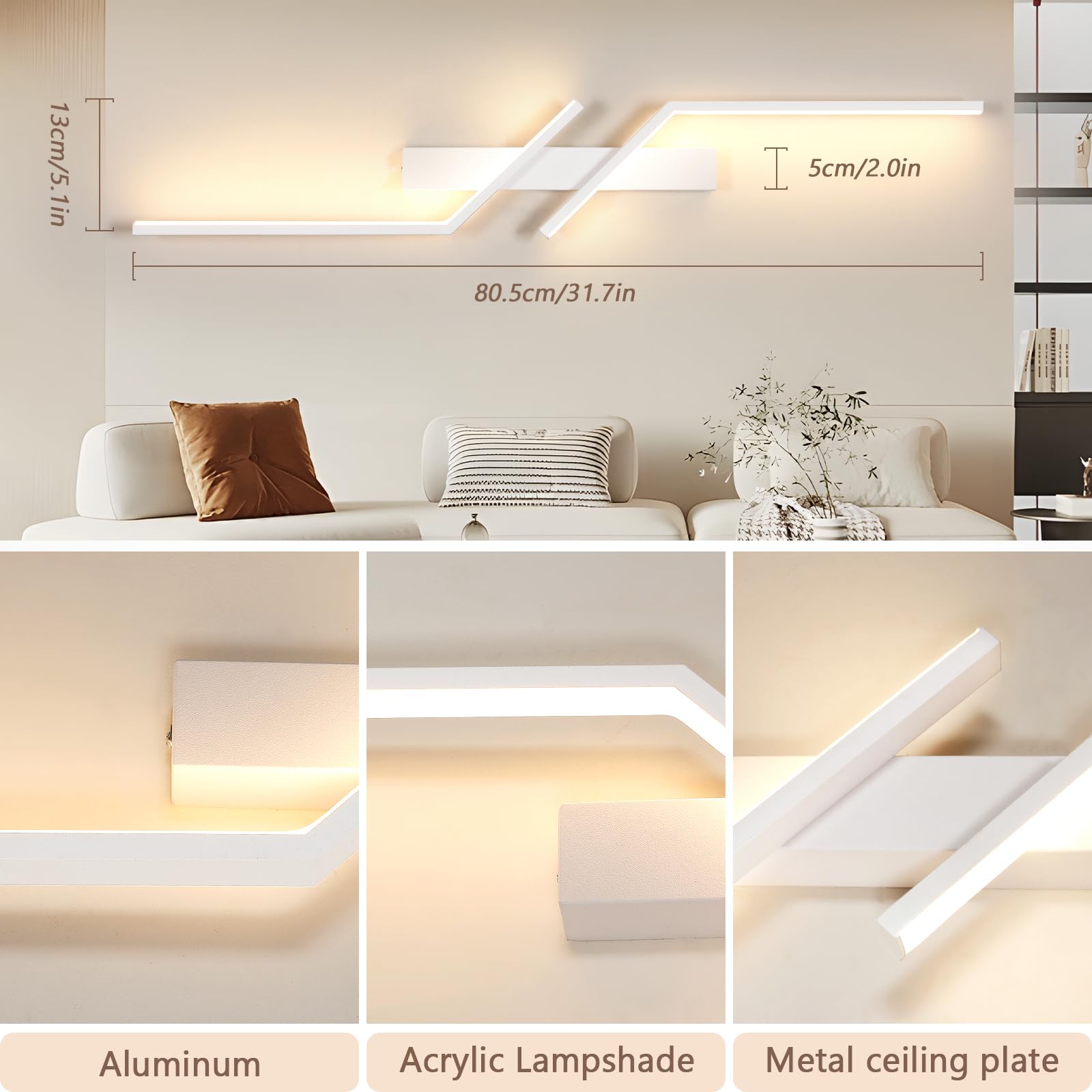 DELIPOP Applique Da Parete Moderna A LED 24W 2700LM, Lineare Lunga 58cm, Nero, Luce Bianca Calda 3000K, Per Soggiorno, Camera, Corridoio