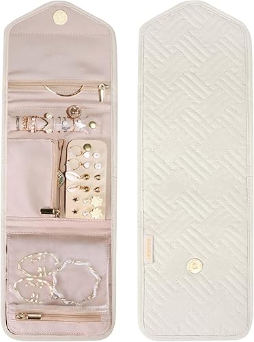 Miniatura 9 de BAGSMART - Organizador plegable de joyas para viaje, joyero de viaje de diseño floral y borla para llevar anillos, collares, aretes y pulseras,