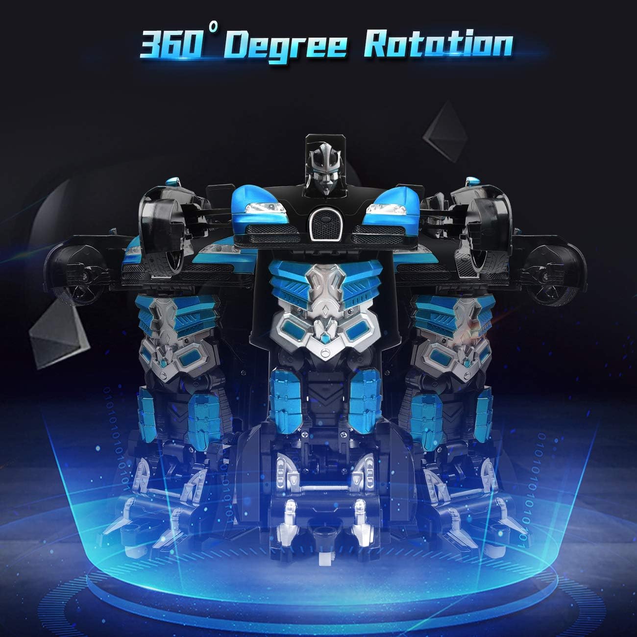 Olabeno Transform Car Robot Spraying Effect 360° Rotation Light 2.4 GHz RC Cars Robot Realistic Engine Sounds Remote Control Toy Car Best Gift for Boys Girls (Blue-Upgraded)