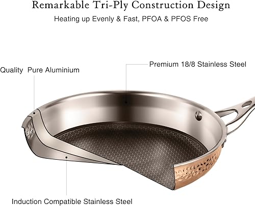 Miniatura 4 de Cyrder Juego de 5 ollas y sartenes de acero inoxidable martillado, juego de utensilios de cocina antiadherentes de acero inoxidable resistente 188,