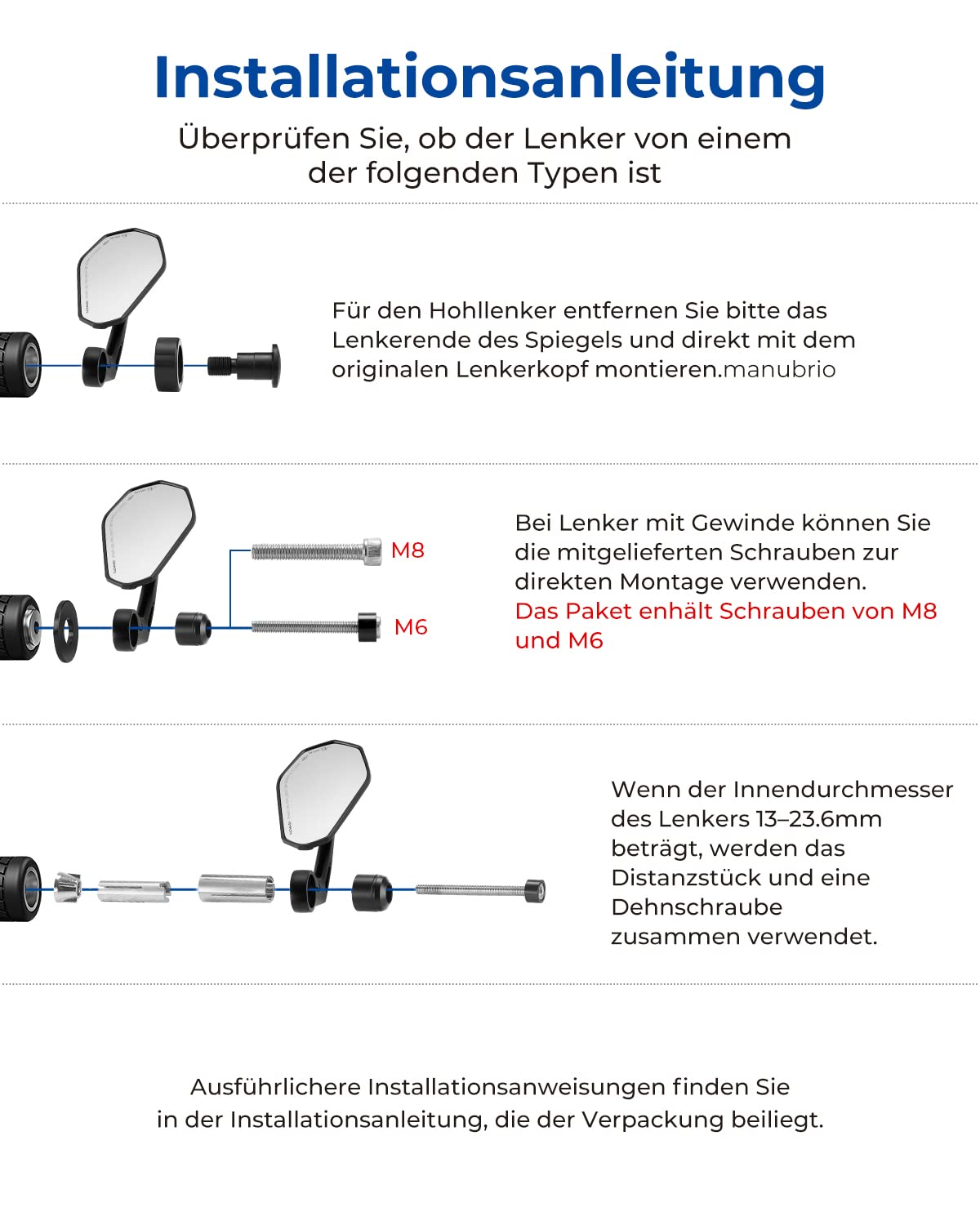 KEMIMOTO CNC Lenkerendenspiegel E-geprüft, 360°Drehbare Motorrad Spiegel 7/8" 22mm Motorradspiegel, Seitenspiegel für Lenker, Rückspiegel Motorrad kompatibal für CB125R Duke 690(2 Stücke)