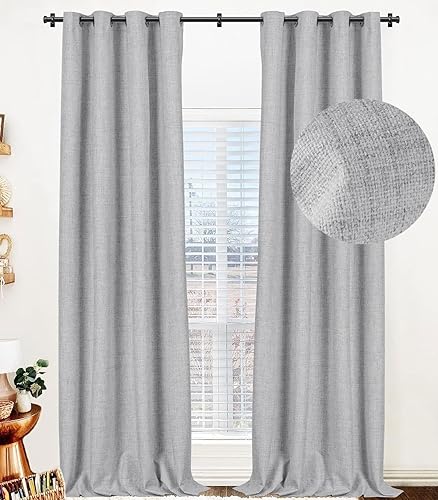 Cortinas Shield 100% opacas, de lino texturizado sintético, con aislamiento térmico, con ojales, de una sola capa, para ventana, dormitorio, sala de