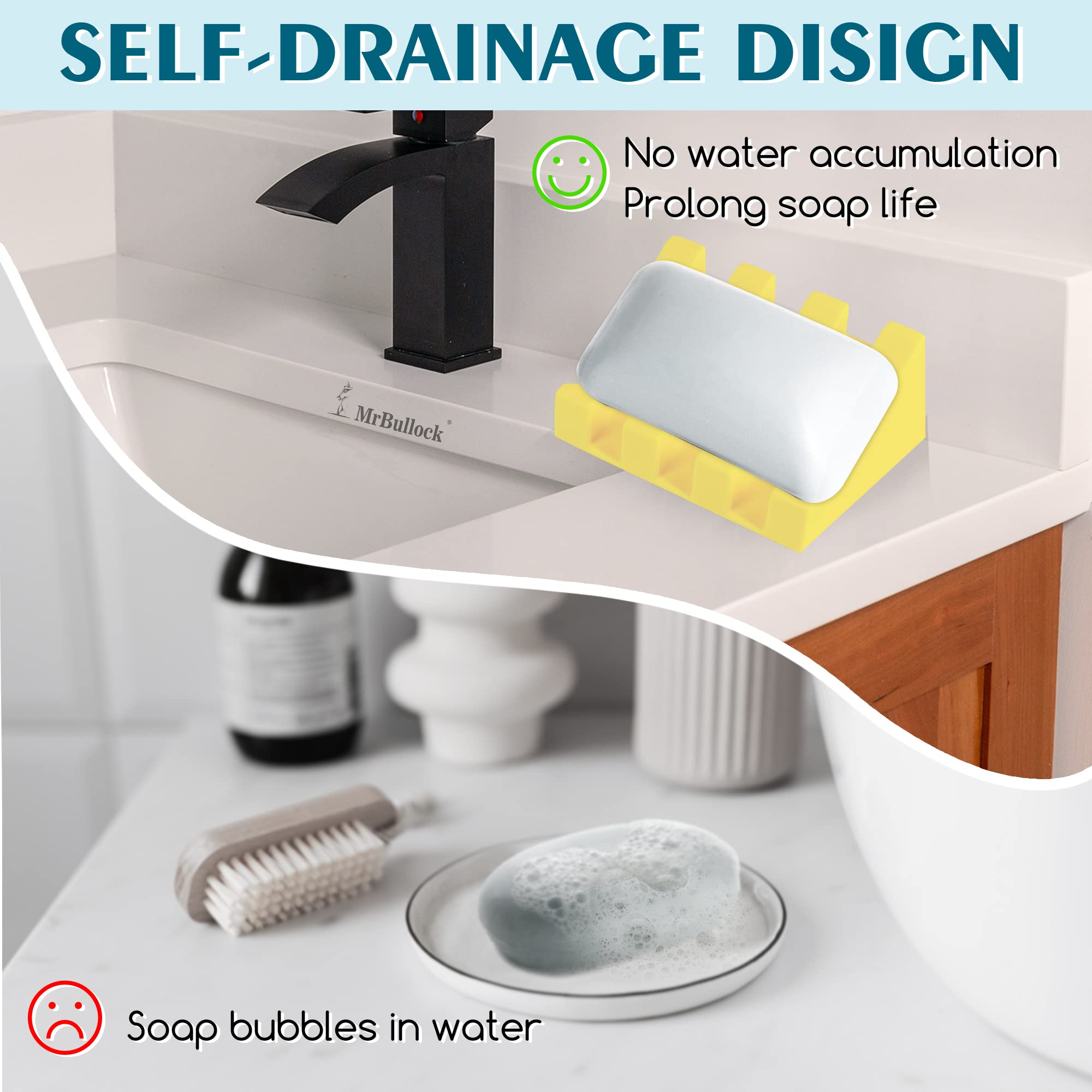 Jabonera de silicona con drenaje, jabonera para ducha, barra de cascada, bandeja de jabón con drenaje para accesorios de baño y cocina (amarillo, 2)